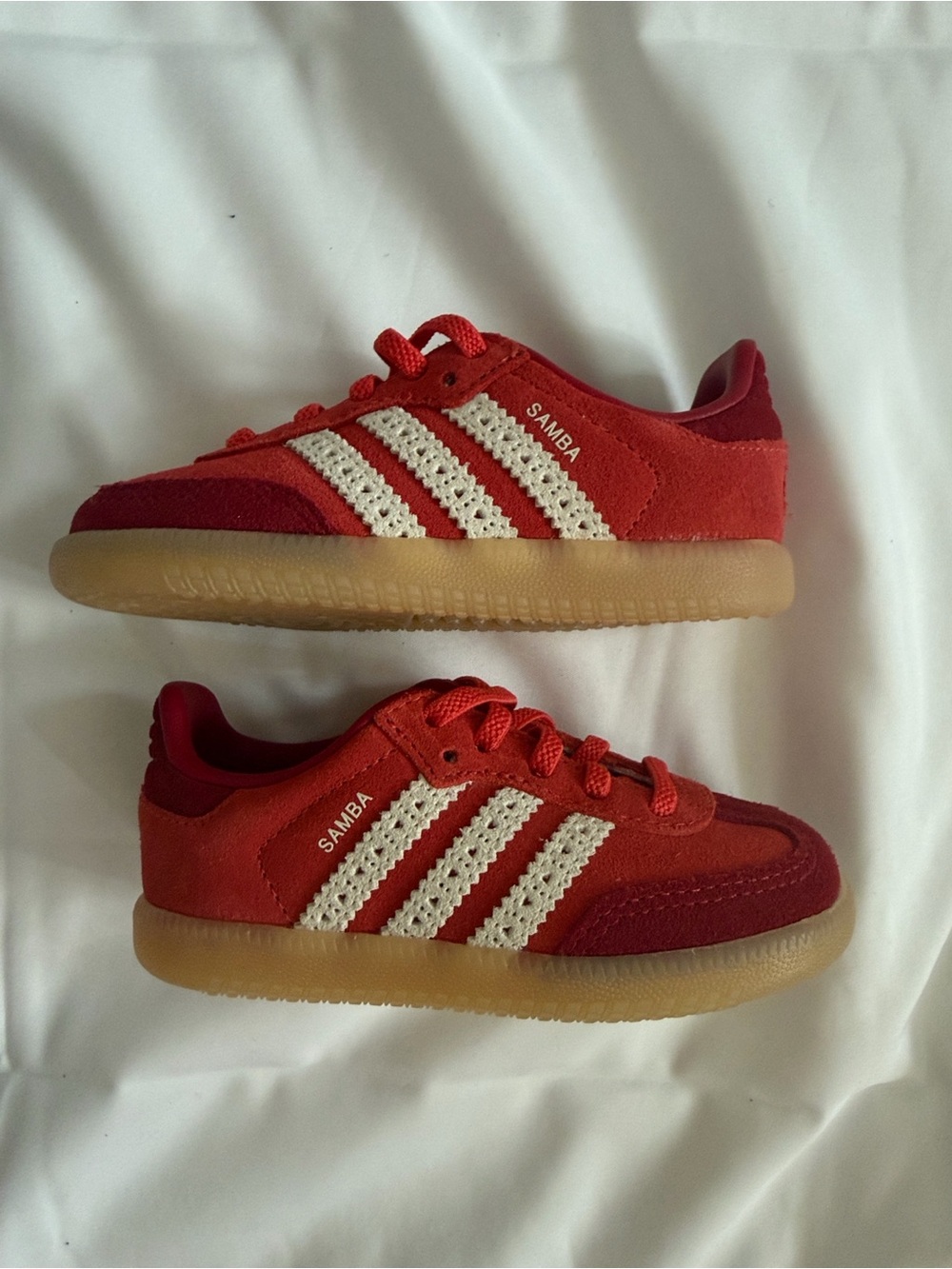 adidas Kids Samba Suede Sneakers in Red with White Stripes 6K